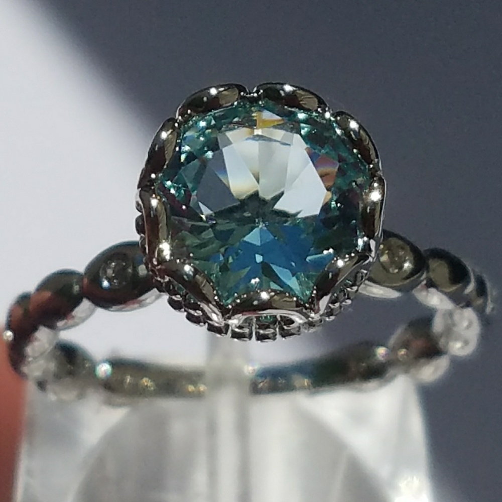 NEW Silver Round Aquamarine Ring - Picture 7 of 8